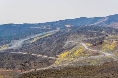 Sicilya, Ital etna Dağı zirvesine giden bir sandalye Asansör görünümünü