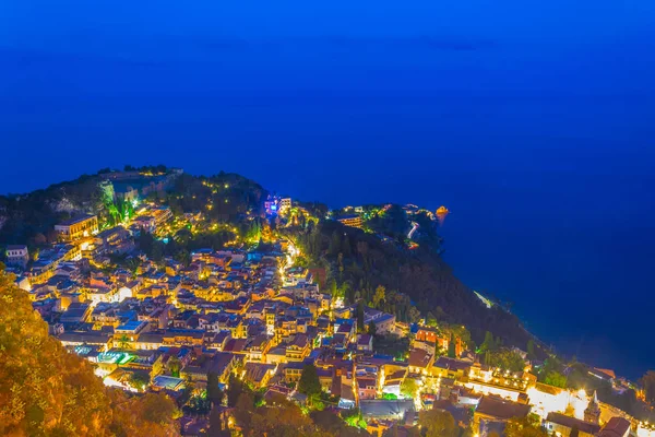 Vista Noturna Taormina Sicília Ital — Fotografia de Stock