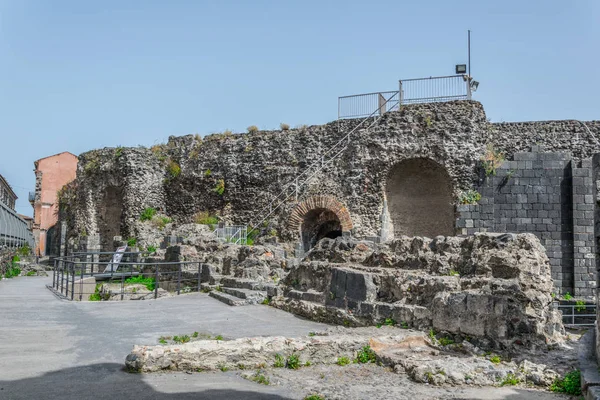 Catania, Sicilya, Ital antik Roma Tiyatrosu görünümünü