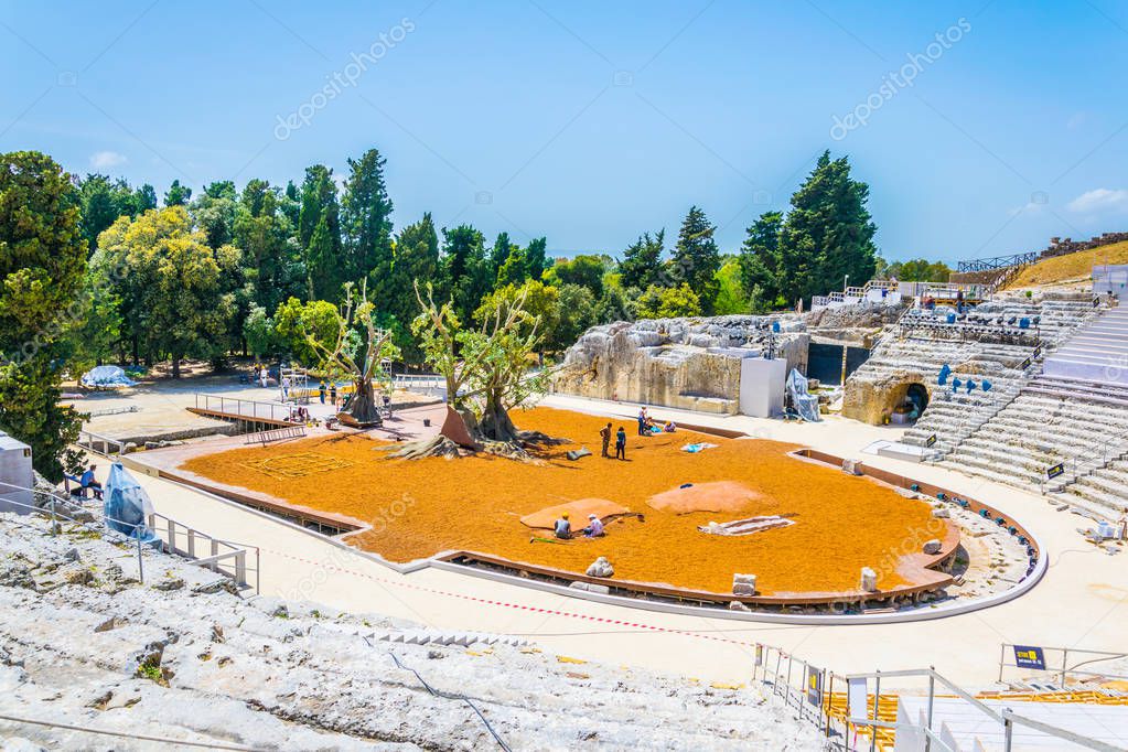 Ruins of the Greek theatre in Syracuse, Sicily, Ital