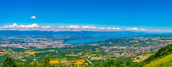 Veduta Aerea Del Lago Ginevra Ginevra Dal Monte Saleve Svizzera — Foto Stock