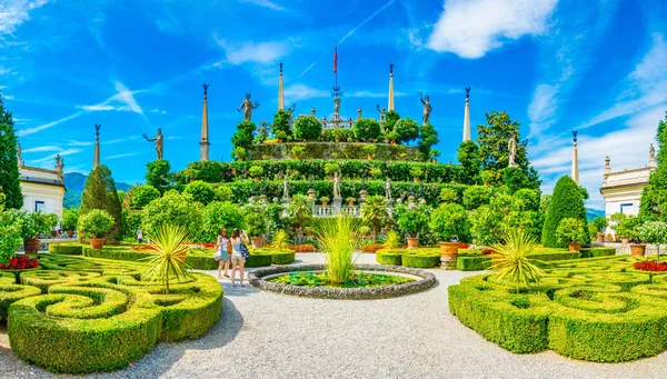 beautiful fountain inside of gardens of the Borromeo Palace on Isola Bella, Ital