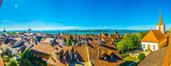 Flygfoto Över Den Historiska Centrum Murten Schweiz — Stockfoto