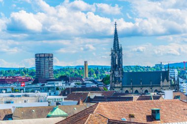 Elisabeth kilise ve Basel, Switzerlan Uluslararası yerleşim merkezinde Bankası havadan görünümü