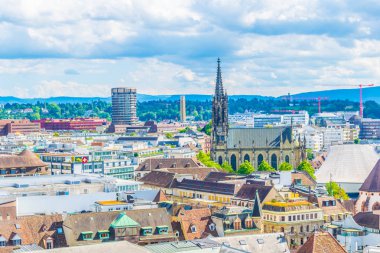 Elisabeth kilise ve Basel, Switzerlan Uluslararası yerleşim merkezinde Bankası havadan görünümü