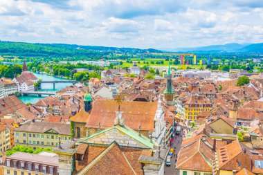 Solothurn tarihi merkezi Switzerlan havadan görünümü