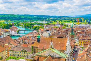Solothurn tarihi merkezi Switzerlan havadan görünümü