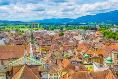Solothurn tarihi merkezi Switzerlan havadan görünümü