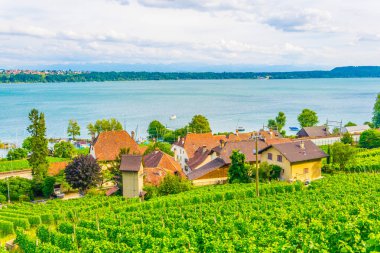 Bielersee yakınındaki Biel/Bienne Switzerlan içinde yer alan Tuscherz Köyü