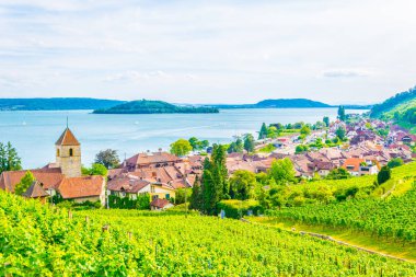 Bielersee Biel/Bienne Switzerlan içinde yakınında yer alan Twann-Tuscherz Köyü