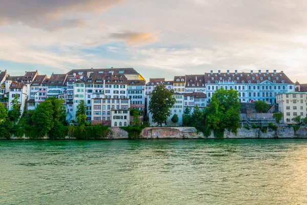 Sonnenuntergang Rheinufer Basel Schweiz — Stockfoto