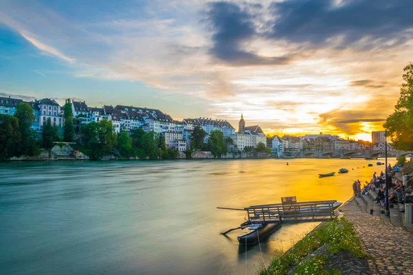 Sunset View Riverside Rhine Basel Switzerlan — Stock Photo, Image