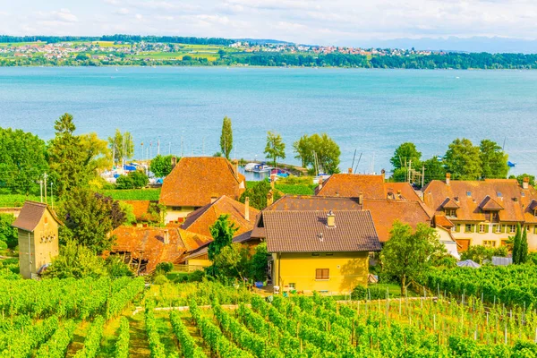 Aldeia Tuscherz Situada Bielersee Perto Biel Bienne Switzerlan — Fotografia de Stock