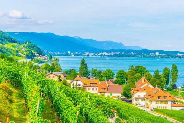 Aldeia Tuscherz Situada Bielersee Perto Biel Bienne Switzerlan — Fotografia de Stock