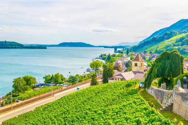 Aldeia Twann Tuscherz Situada Bielersee Perto Biel Bienne Suíça — Fotografia de Stock