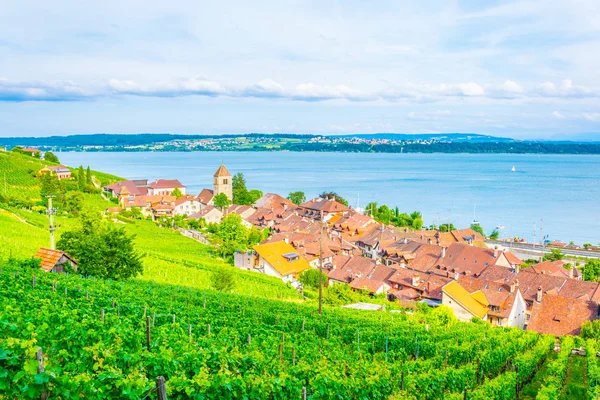 Aldeia Twann Tuscherz Situada Bielersee Perto Biel Bienne Suíça — Fotografia de Stock