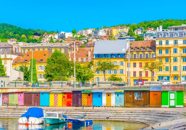 Colorful Houses Neuchatel Port Switzerlan — Stock Photo, Image