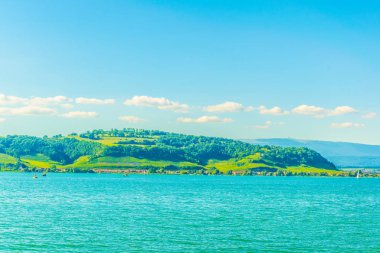 Switzerlan gölde Murten havadan görünümü