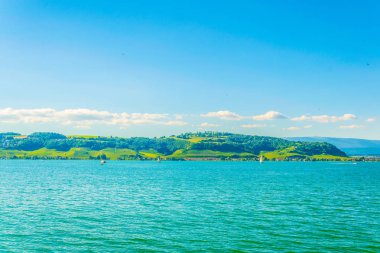 Switzerlan gölde Murten havadan görünümü