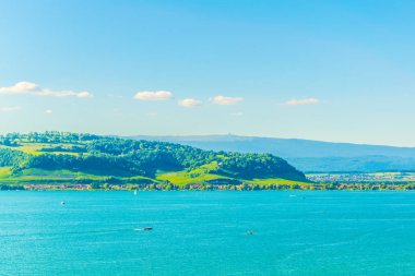 Switzerlan gölde Murten havadan görünümü