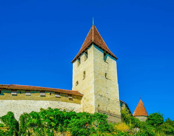 Verrijking Omringende Oude Binnenstad Van Murten Switzerlan — Stockfoto