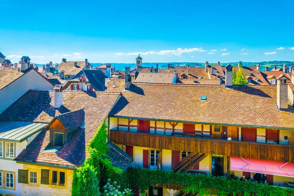 Luftaufnahme Des Historischen Zentrums Von Murten Schweiz — Stockfoto