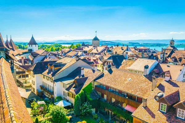 Luftaufnahme Des Historischen Zentrums Von Murten Schweiz — Stockfoto