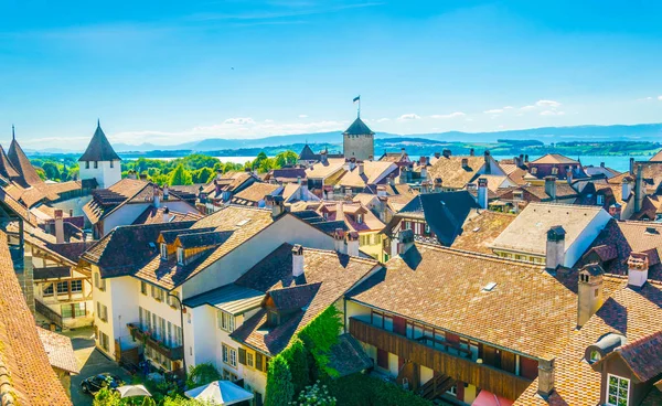 Luftaufnahme Des Historischen Zentrums Von Murten Schweiz — Stockfoto