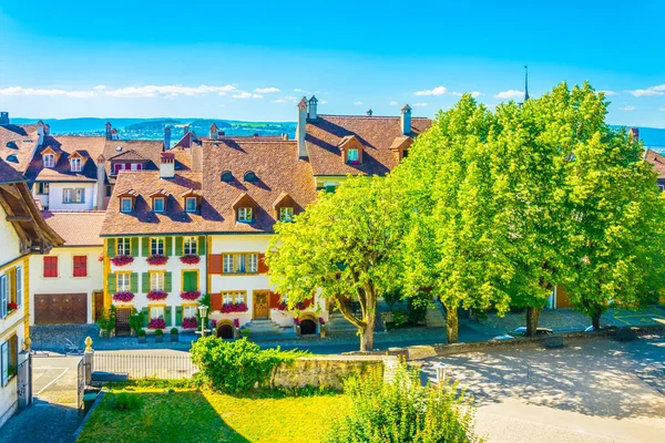 Flygfoto Över Den Historiska Centrum Murten Schweiz — Stockfoto