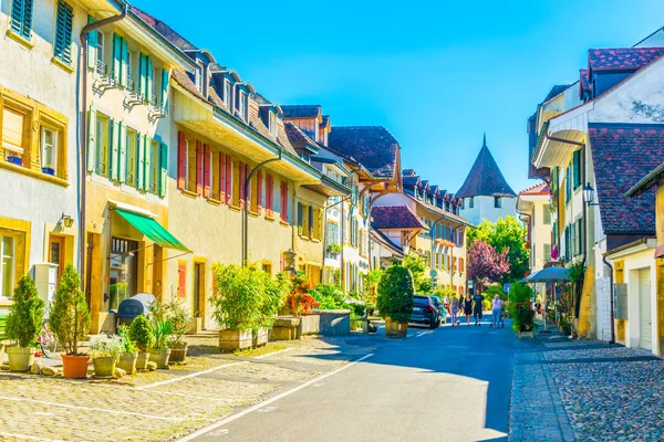 Smal Gata Det Historiska Centrum Murten Schweiz — Stockfoto