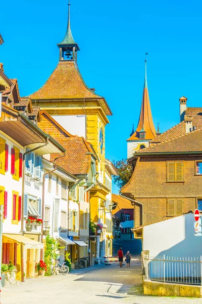 Smal Gata Det Historiska Centrum Murten Schweiz — Stockfoto