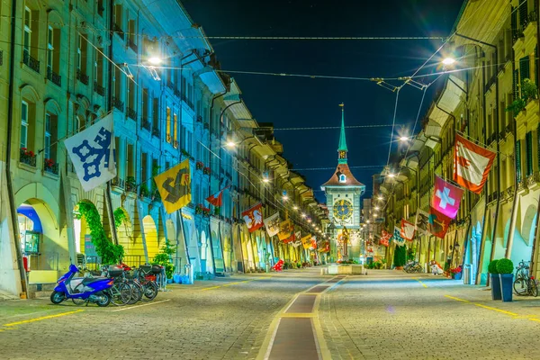 Vista Noturna Zytglogge Kramgasse Rua Principal Berna Switzerlan — Fotografia de Stock