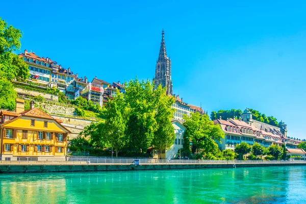 Riverside Aare Domineras Munster Katedralen Bern Schweiz — Stockfoto