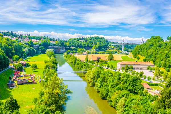 Pont Murat Nehir Sefa Fribourg Switzerlan Vadisi — Stok fotoğraf