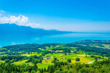 Geneva Gölü'nden Mont Pelerin, Switzerlan havadan görünümü