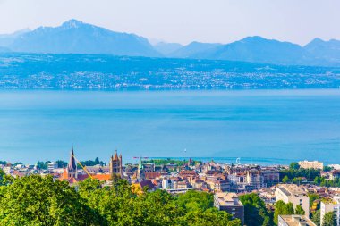 Swiss City Lausanne, Switzerlan havadan görünümü