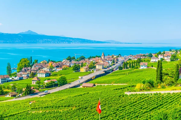 Letecký Pohled Bourg Lavaux Lutry Ženevské Jezero Švýcarska — Stock fotografie