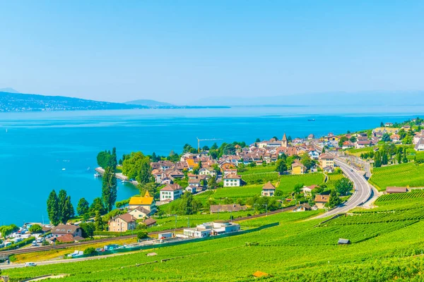 Vista Aérea Bourg Lavaux Lutry Geneva Lake Switzerlan — Fotografia de Stock