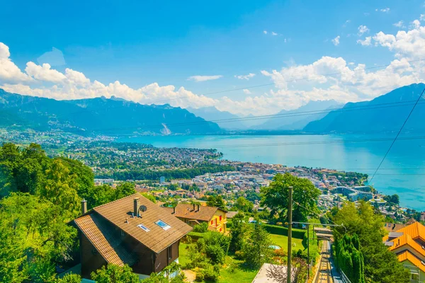 Luftaufnahme Der Schweizer Stadt Vevey Bei Genf — Stockfoto