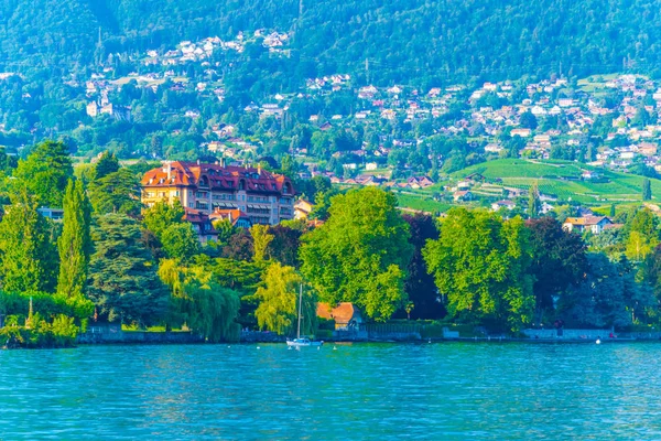Lakeside Schweiziska Staden Veve — Stockfoto