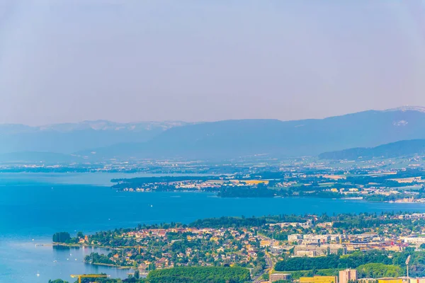 Vista Aérea Lausanne Costa Lago Genebra Switzerlan — Fotografia de Stock