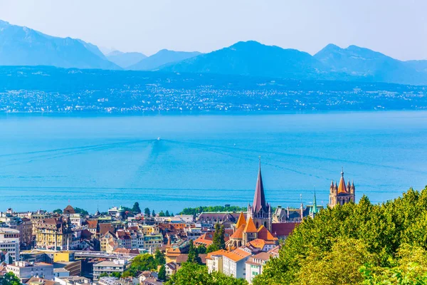 Flygfoto Över Schweiziska Staden Lausanne Schweiz — Stockfoto