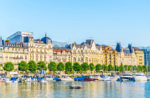 Geneva Gölü Lac Leman Switzerlan Arkasında Cityscape Cenevre Görüntülendi — Stok fotoğraf