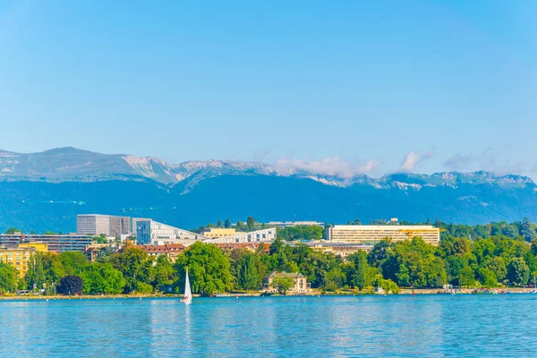Városkép Genfi Látogatóink Mögött Genfi Lac Leman Svájc — Stock Fotó