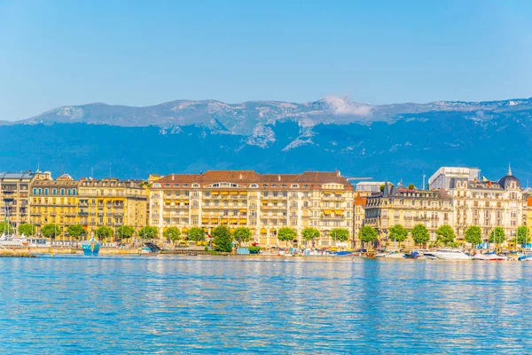 Geneva Gölü Lac Leman Switzerlan Arkasında Cityscape Cenevre Görüntülendi — Stok fotoğraf