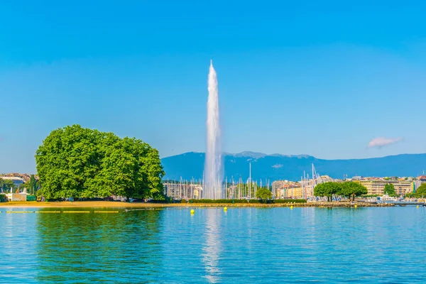 Jet Eau Brunnen Der Schweizer Stadt Genev — Stockfoto
