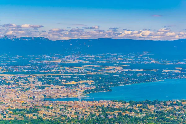 Vista Aérea Ginebra Lago Ginebra Desde Mont Saleve Suiza — Foto de Stock