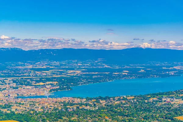 Vista Aérea Ginebra Lago Ginebra Desde Mont Saleve Suiza — Foto de Stock