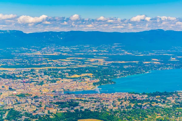 Vista Aérea Ginebra Lago Ginebra Desde Mont Saleve Suiza — Foto de Stock