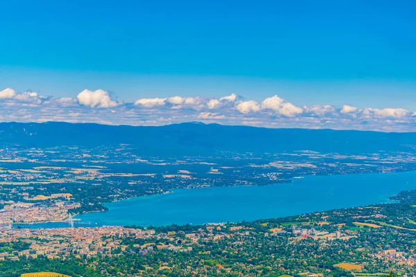 Luftaufnahme Von Genf Und Genfersee Vom Mont Saleve Schweiz — Stockfoto
